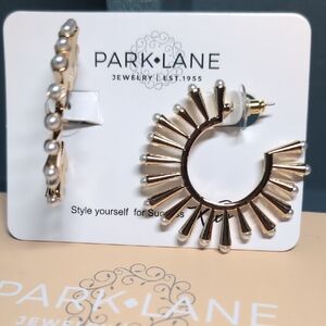 Park Lane Gold Hoop Earrings with Pearl Details